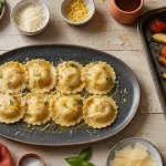 Accompagnement ravioli : raviolis avec légumes de saison rôtis et sauce légère