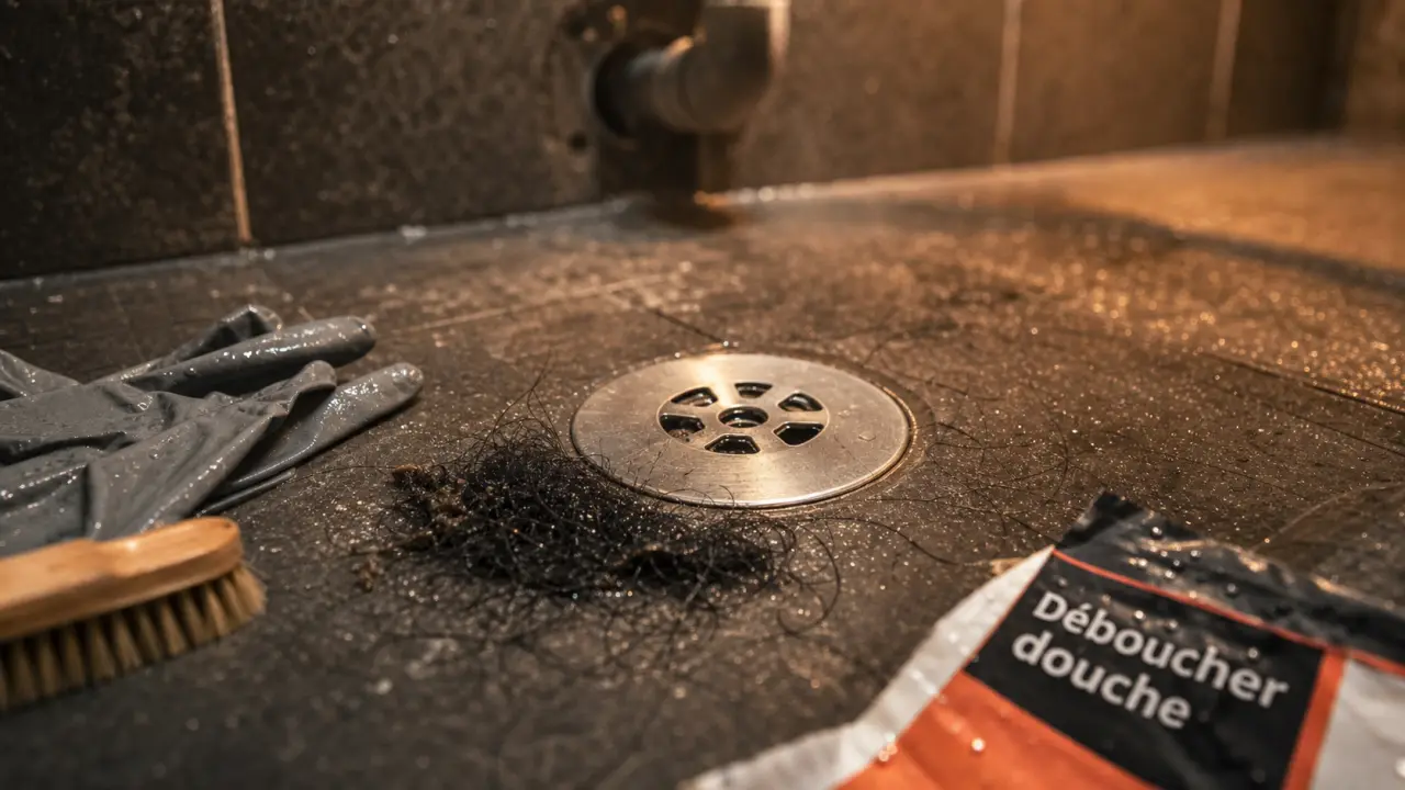 Déboucher douche produit : cheveux et calcaire dans la bonde