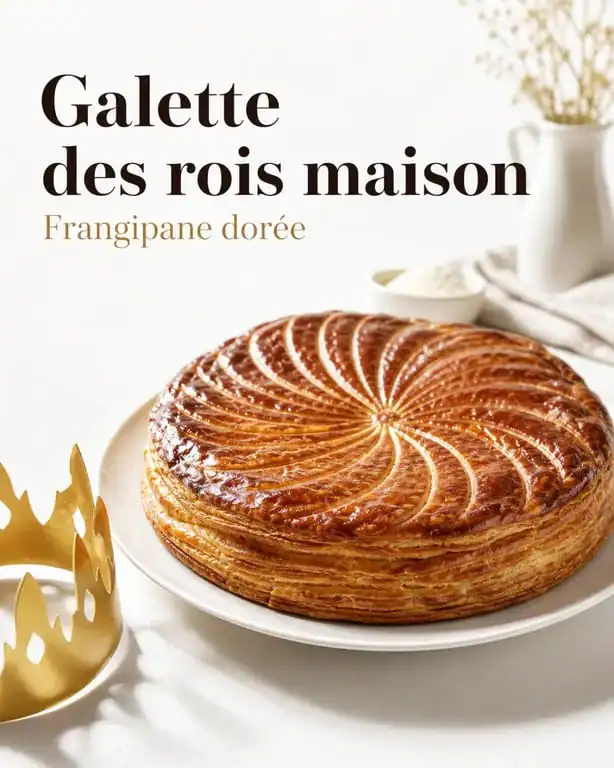 Recette pour la galette des rois maison dorée à la frangipane sur assiette blanche