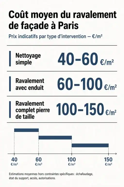 Infographie des coûts moyens de ravalement de façade à Paris par type de travaux