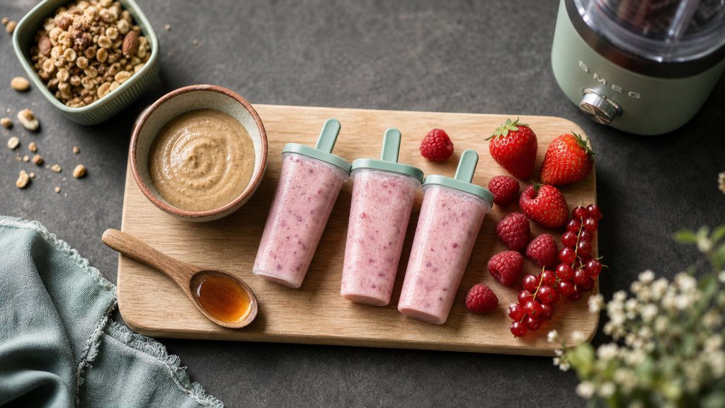 Glace healthy sans sorbetière aux fruits rouges, crème coco et sirop d’agave