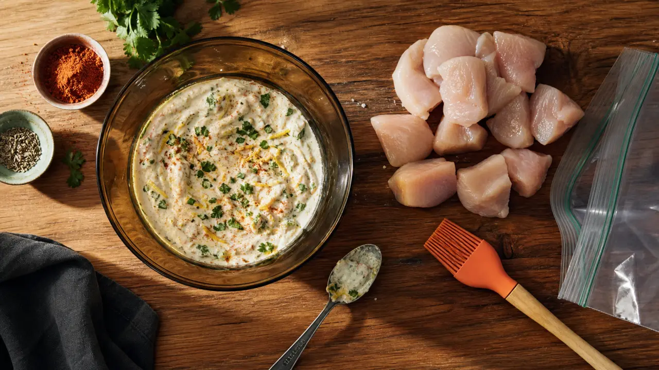 Marinade pour attendrir le poulet au yaourt et citron, herbes et épices