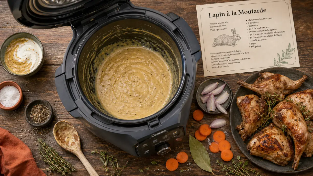 Meilleure recette de lapin au cookeo : moutarde, crème et vin blanc