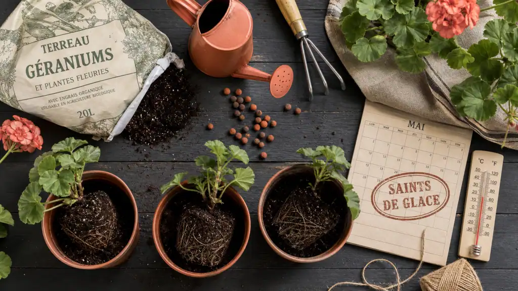 Quand planter geranium : Saints de glace, pots et terreau au jardin