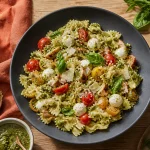 Salades de pates au poulet pesto et tomates cerise, lunch box}}