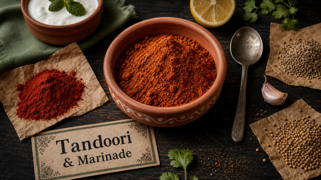 Tandoori epices et marinade : bol d’épices rouge-orangé