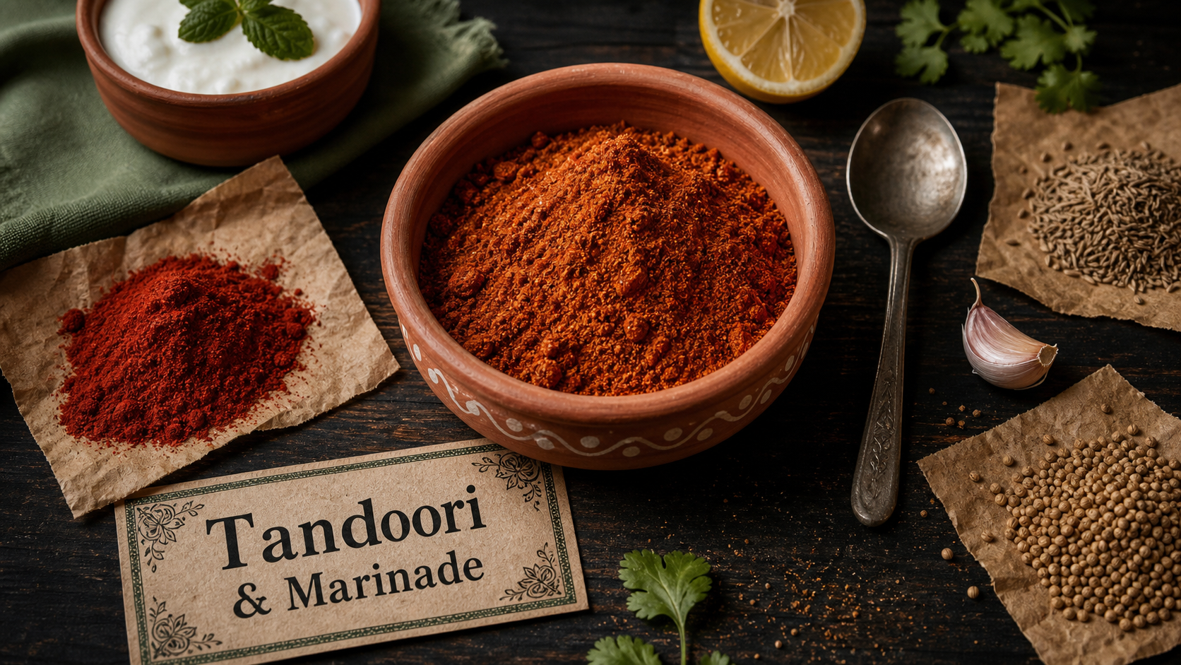 Tandoori epices et marinade : bol d’épices rouge-orangé