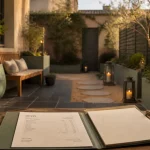 Aménagement jardin Bordeaux : petite cour patio avec treillage brise-vue et bacs de plantes