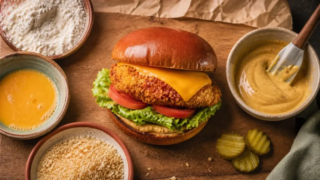 Burger poulet pané maison : panure croustillante, sauce miel-moutarde et cuisson sans détremper