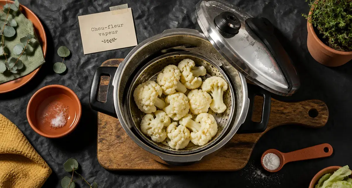 Choux fleurs à la cocotte minute, cocotte vapeur avec condensation, 11 min