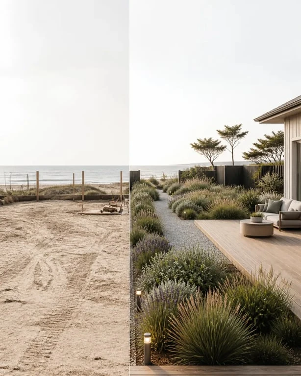 Architecte paysagiste la baule : transformation d’un jardin côtier en terrasse bois et massifs résistants aux embruns