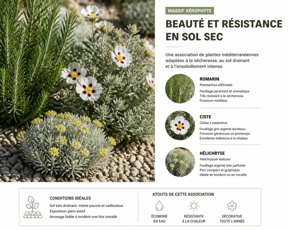Détail de plantes pour jardin méditerranéen et sol drainant