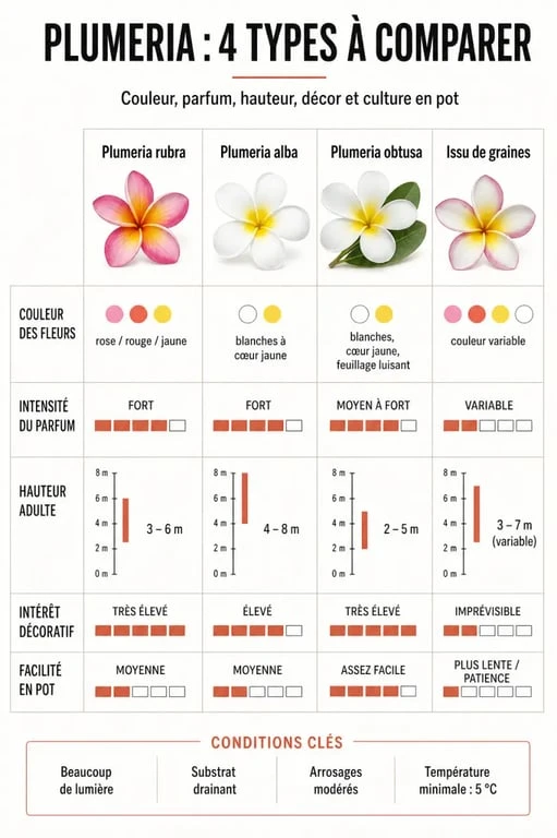 Plumeria : comparaison des variétés et conseils de culture du frangipanier