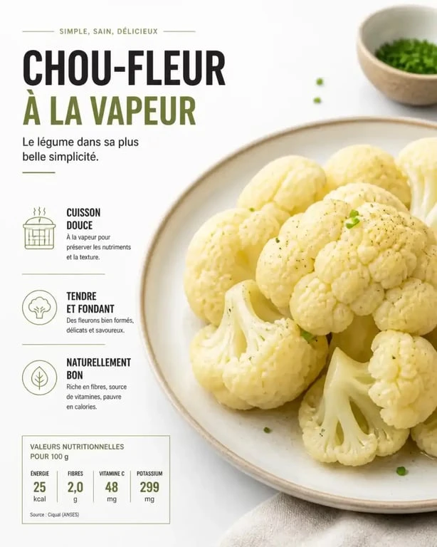 Chou-fleur cuit à la cocotte-minute, prêt à être dégusté