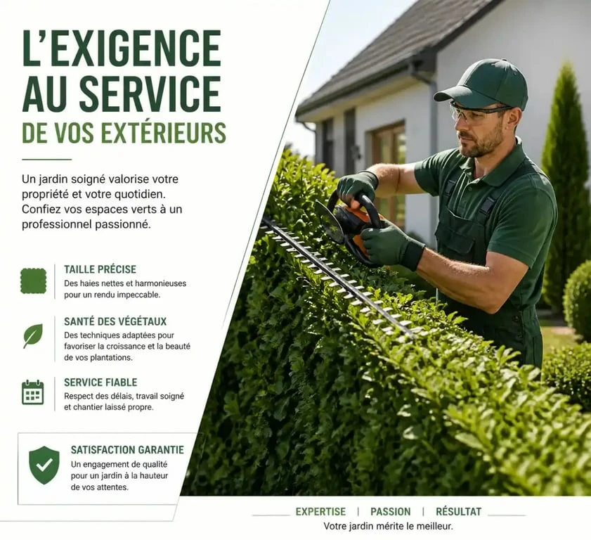 Jardinier professionnel réalisant l'entretien de jardin à Alençon