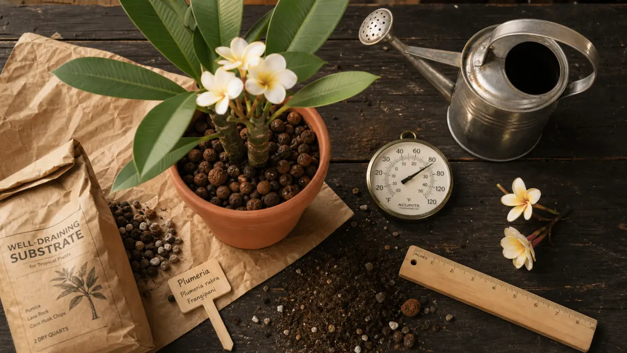 Plumeria en pot : lumière et drainage pour floraison juillet à octobre