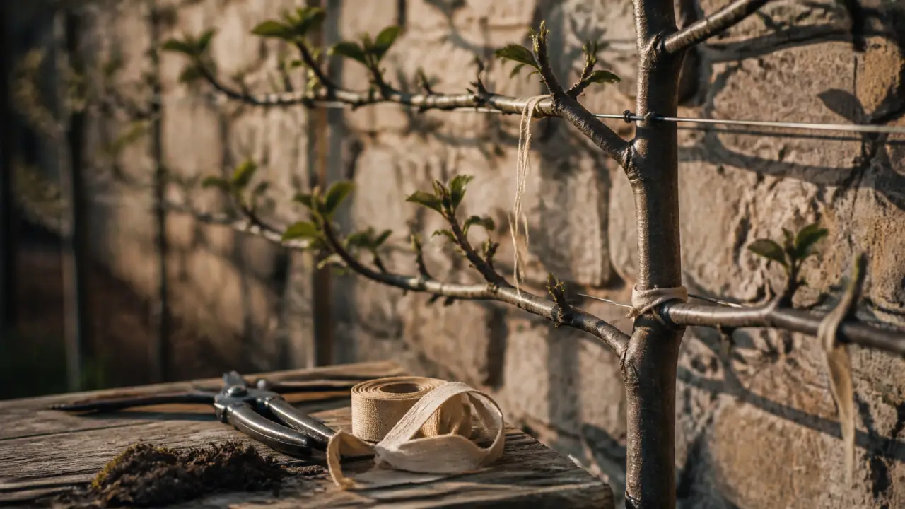 Pommier espalier taille 45° : charpentières et coupes nettes