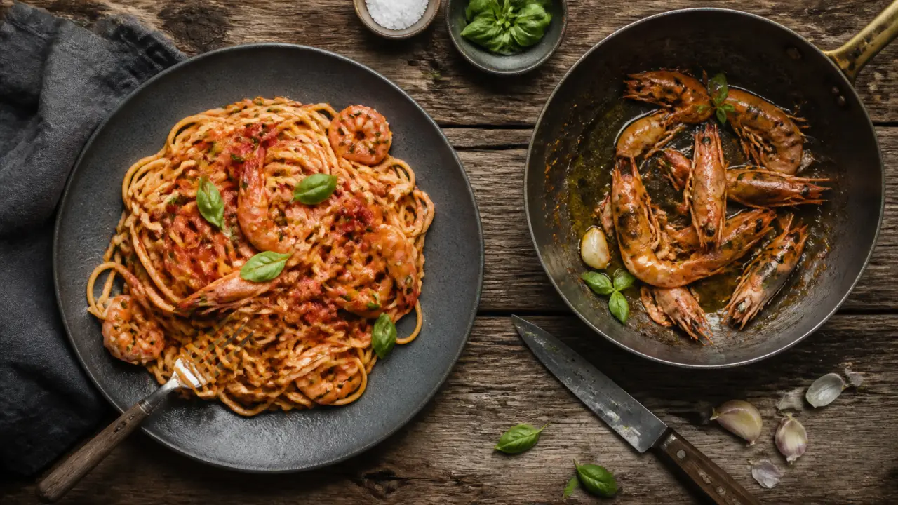 Recette italienne pâtes aux gambas : linguine aux sucs de gambas