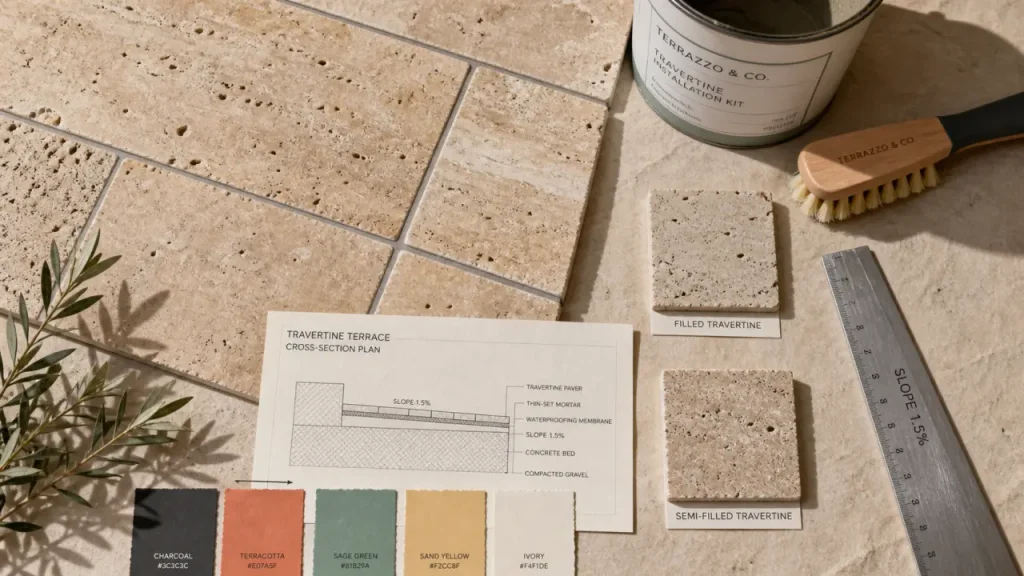 Terrasse travertin : naturel ou imitation, les choix qui évitent les mauvaises surprises