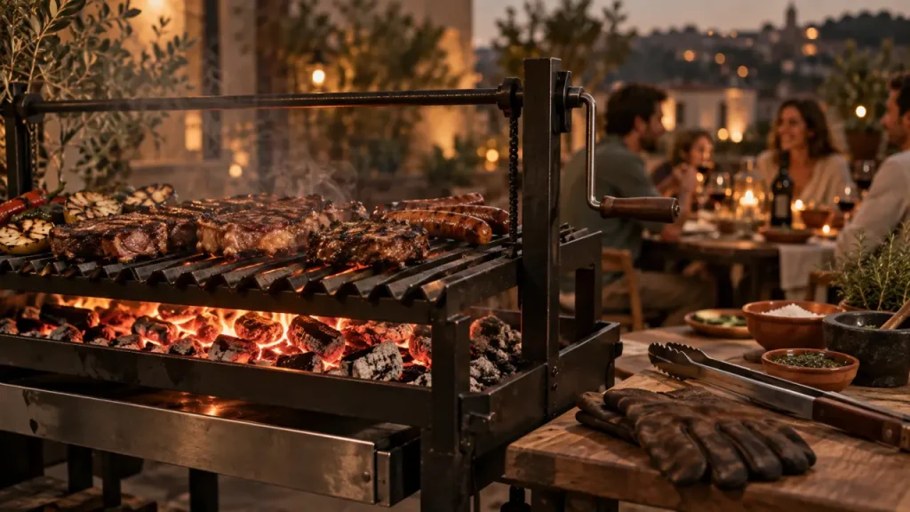 Barbecue argentin : la grille en V maîtrise les flammes et les grosses pièces
