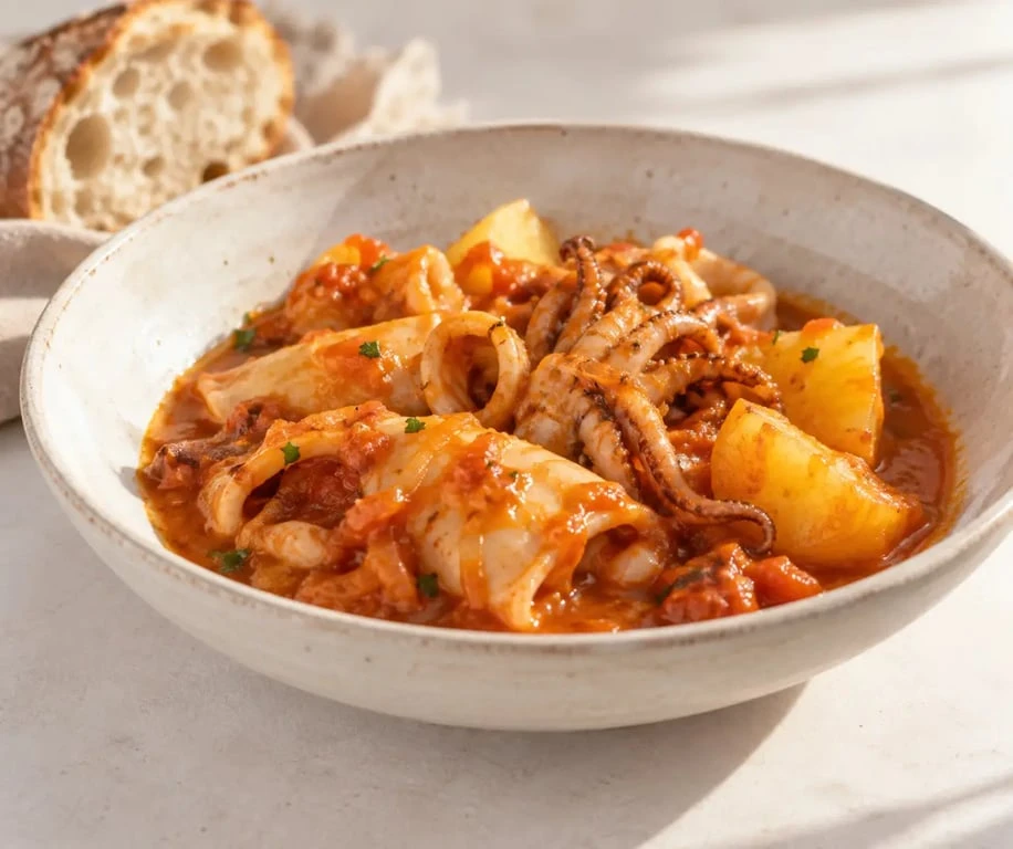 Rouille de seiche à la sétoise servie avec des pommes de terre
