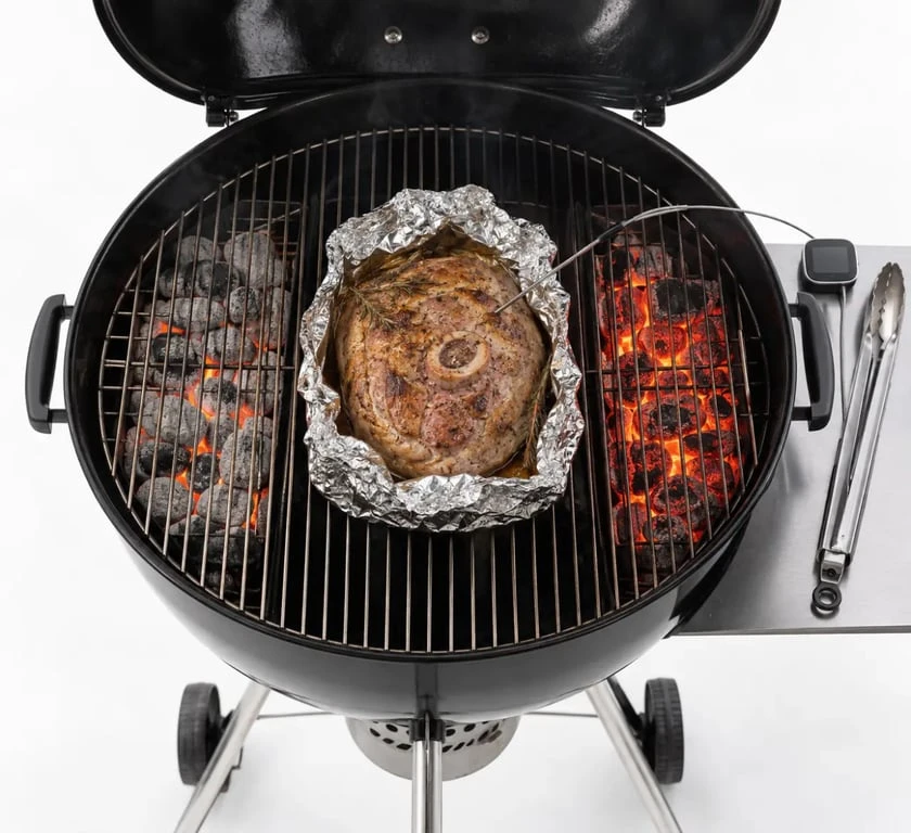 Cuisson indirecte d’une rouelle de porc au barbecue avec papillote et zones de chaleur