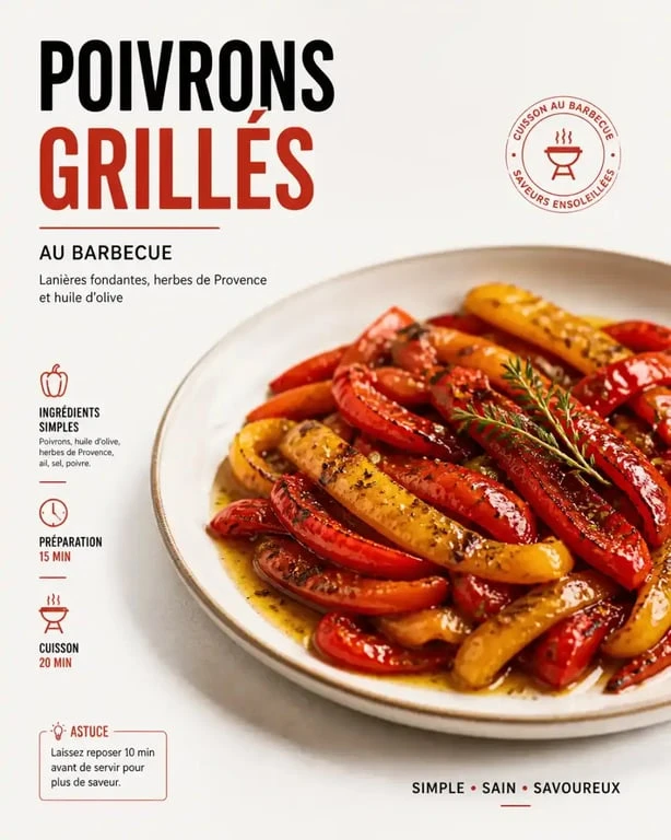 Poivrons grillés au barbecue avec herbes et huile d'olive