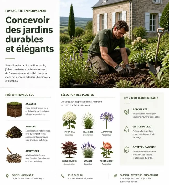 Paysagiste à Alençon travaillant sur l'aménagement d'un jardin résidentiel.