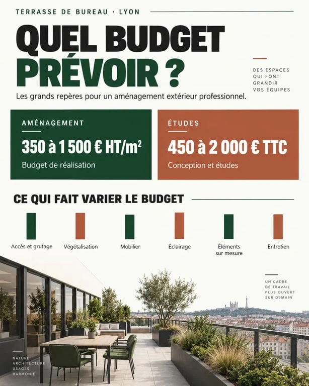 Infographie du budget pour un aménagement de terrasse de bureau à Lyon