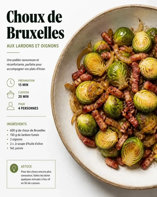 Choux de Bruxelles aux lardons cuits au Cookeo dans une assiette