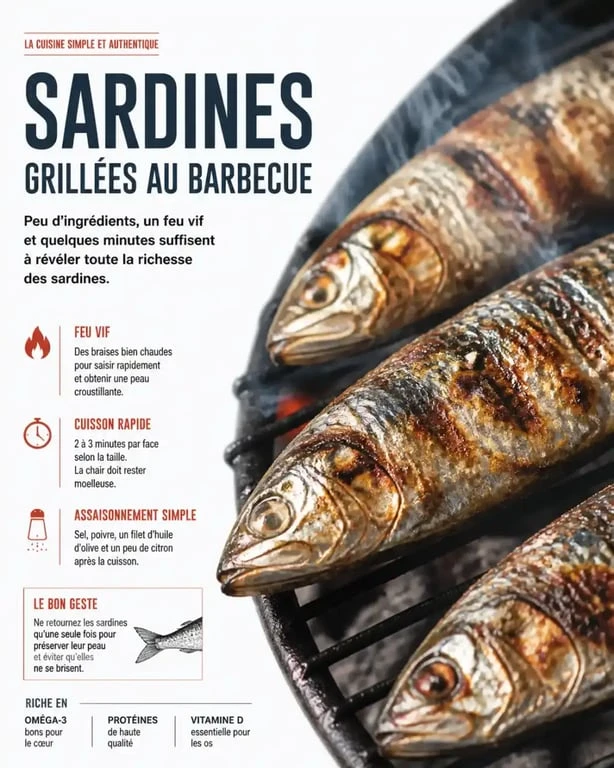 Cuisson des sardines sur la grille du barbecue