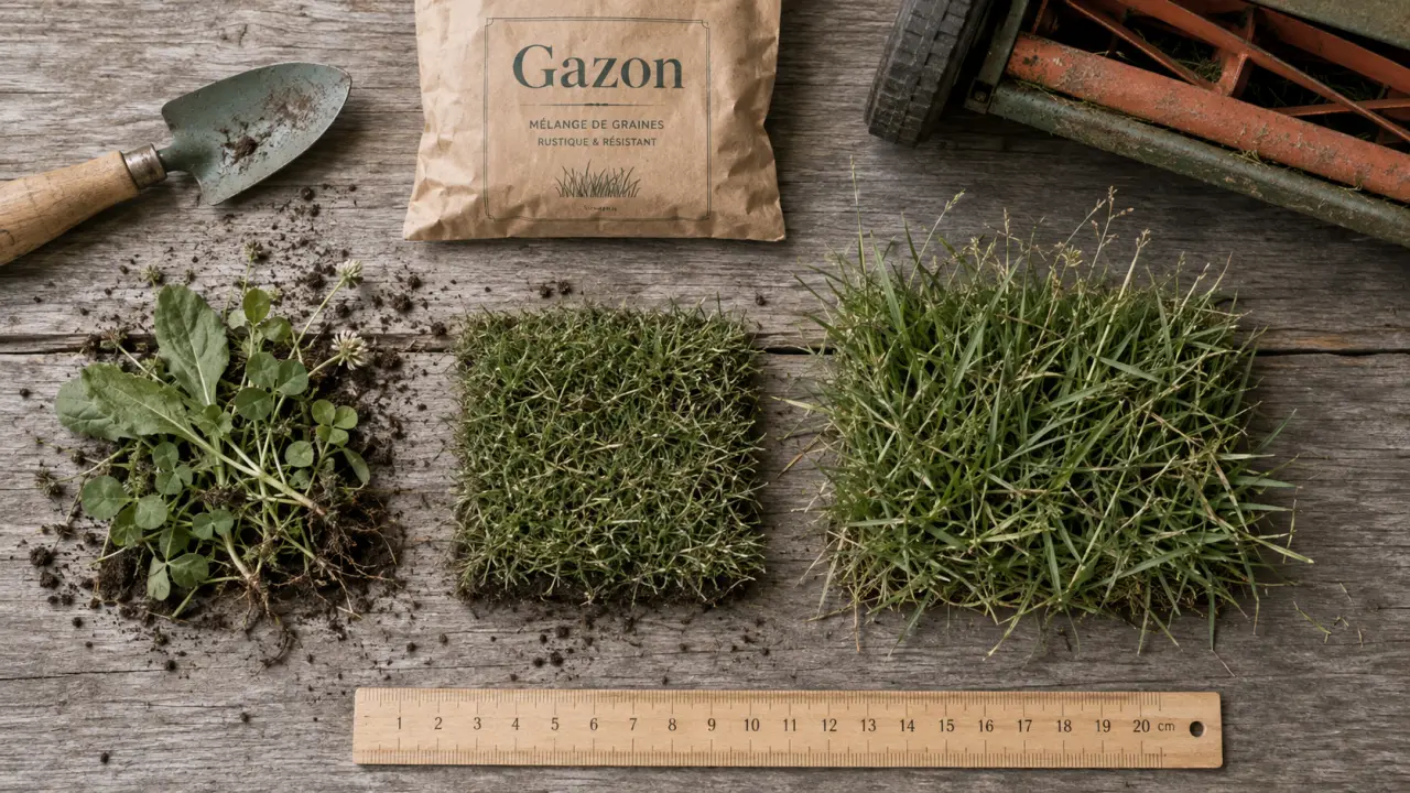 Herbe ou gazon : échantillons d’herbe, gazon et pelouse