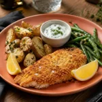 Quel accompagnement avec du poisson pané : pommes de terre rôties, légumes et sauce yaourt à l’aneth