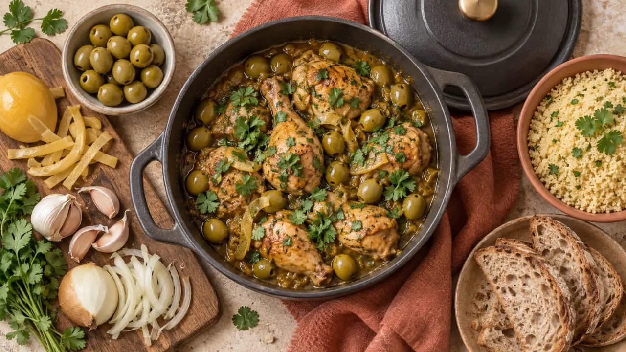 Recette poulet aux olives : poulet fondant en cocotte avec sauce
