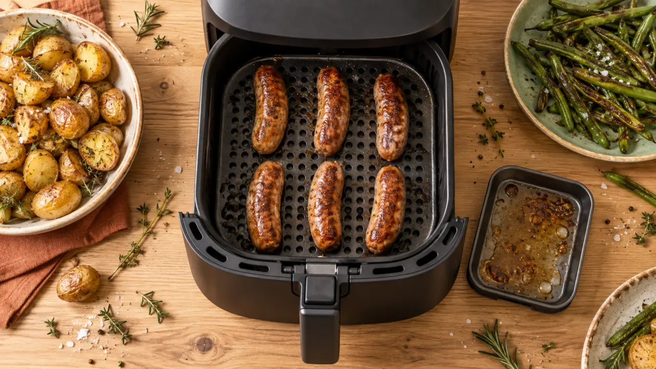 Saucisse air fryer moelleuse à 180 °C, chipolatas dorées au four à air chaud
