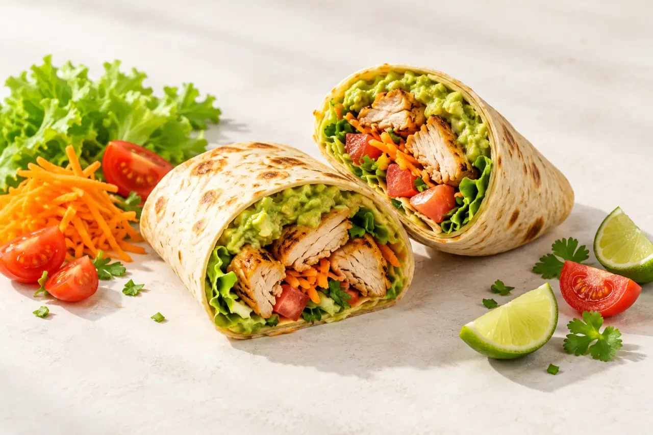 Avec quoi manger le guacamole : wraps au poulet, crudités et guacamole
