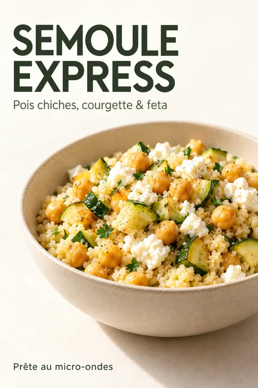 Plats au micro-ondes : semoule aux pois chiches, courgette et feta