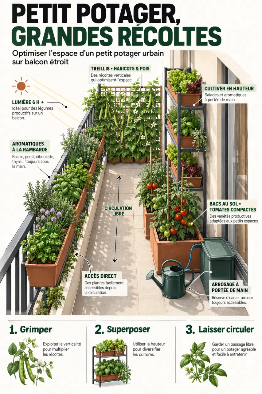 Optimiser un petit potager urbain avec des solutions gain de place grâce aux treillis, étagères et jardinières
