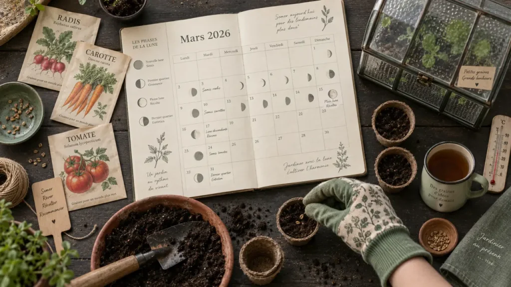 Jardiner avec la lune en mars 2026 : le sol passe avant le calendrier