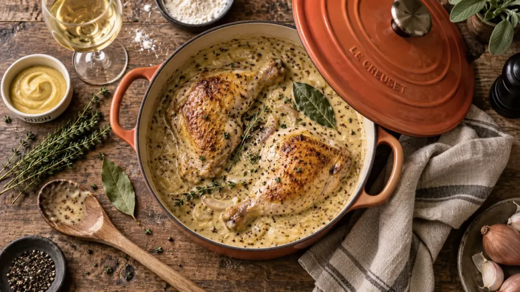 Poulet au vin blanc : une sauce crémeuse sans poulet sec