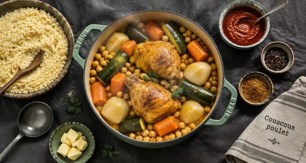 Couscous poulet merguez : l’ordre des cuissons pour une semoule légère et des légumes fondants